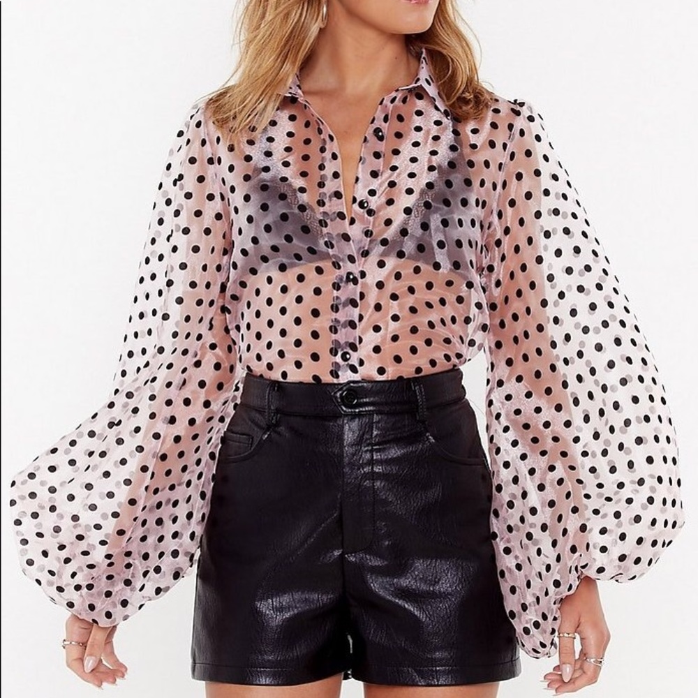 Nasty Gal Polka Dot Organza Blouse Balloon Sleeve